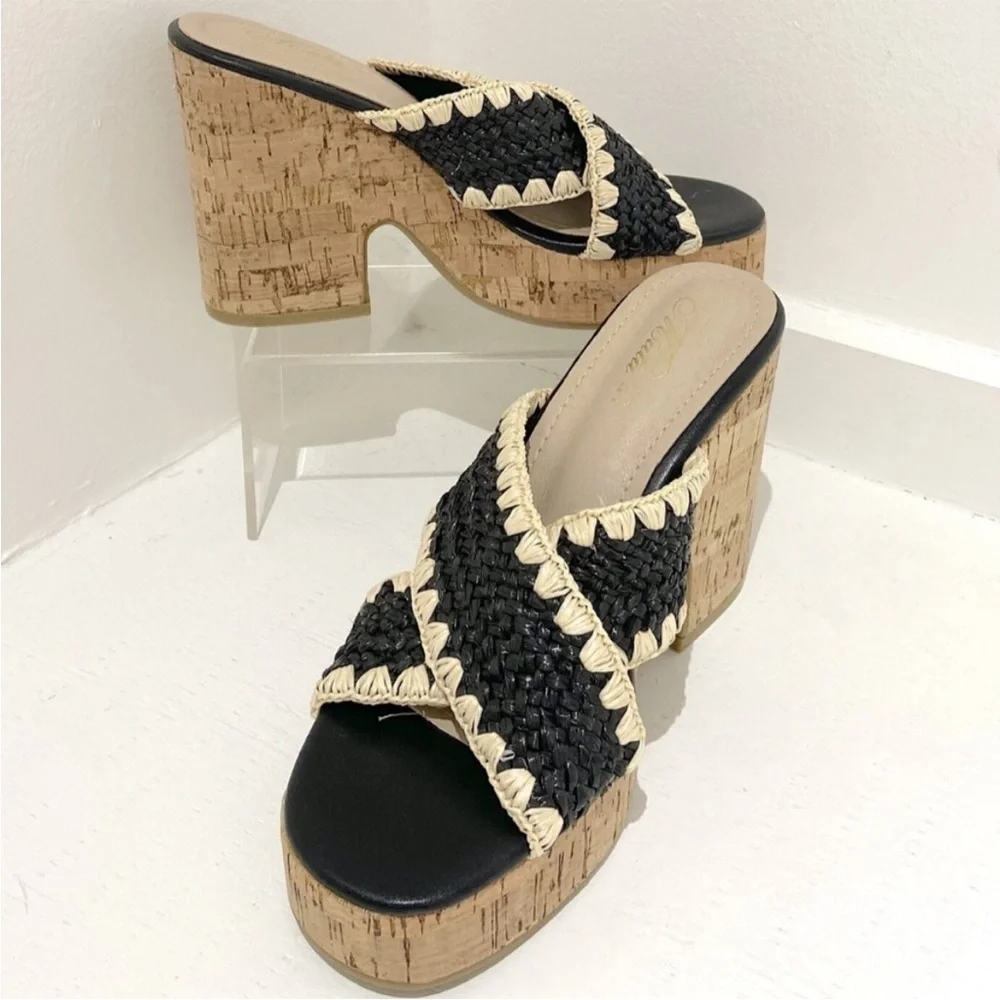 Women's Black & Cream Cork Sandals NWT - Size 8